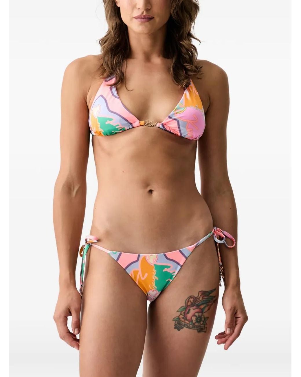 Kurt Geiger Pink Logo-Print Side-Tie Bikini Bottoms