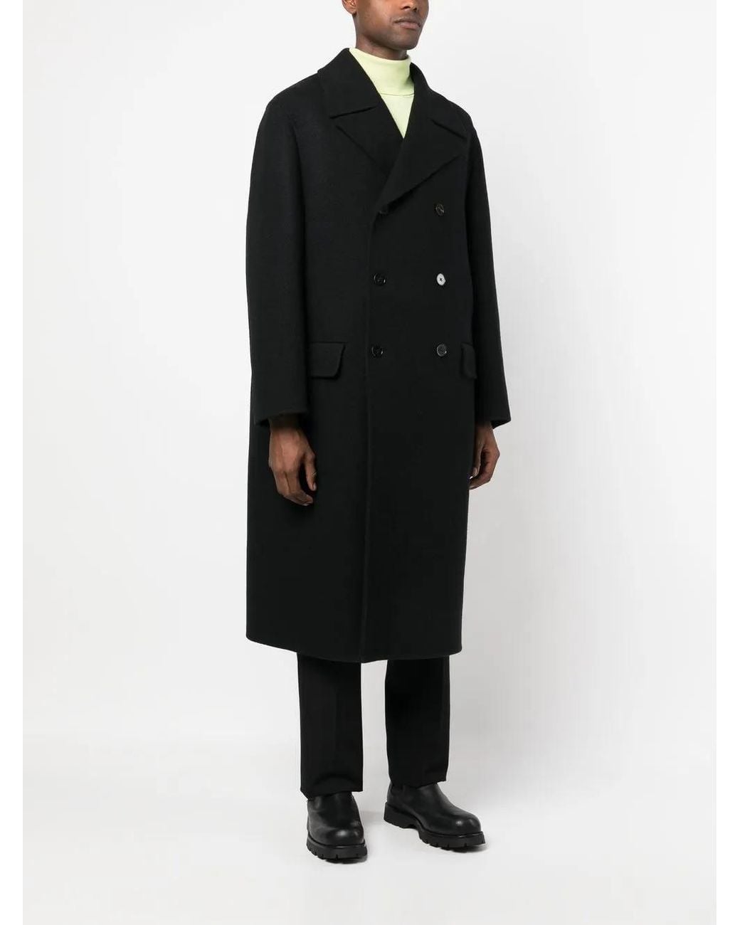 Jil Sander Black Double-Breasted Long Coat for men