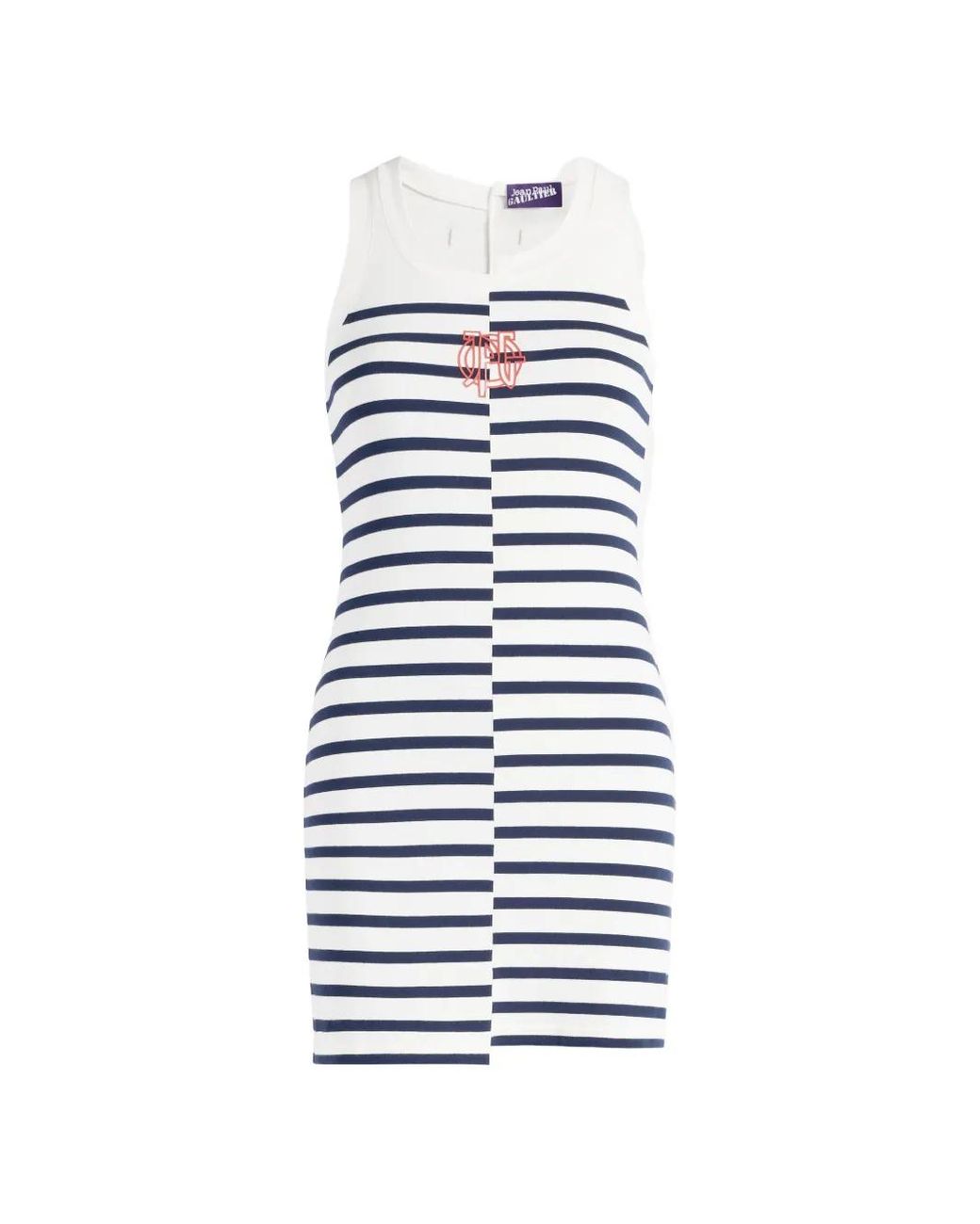 Jean Paul Gaultier White Sleeveless Mirrored Stripe Mini Dress