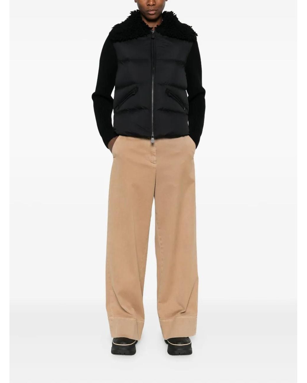 Moncler Black Down Jacket With Wool Inserts
