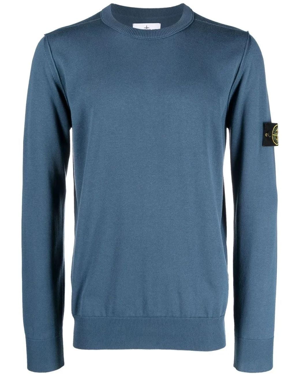 Stone Island Blue Logo-Patch Crew Neck Sweatshirt for men