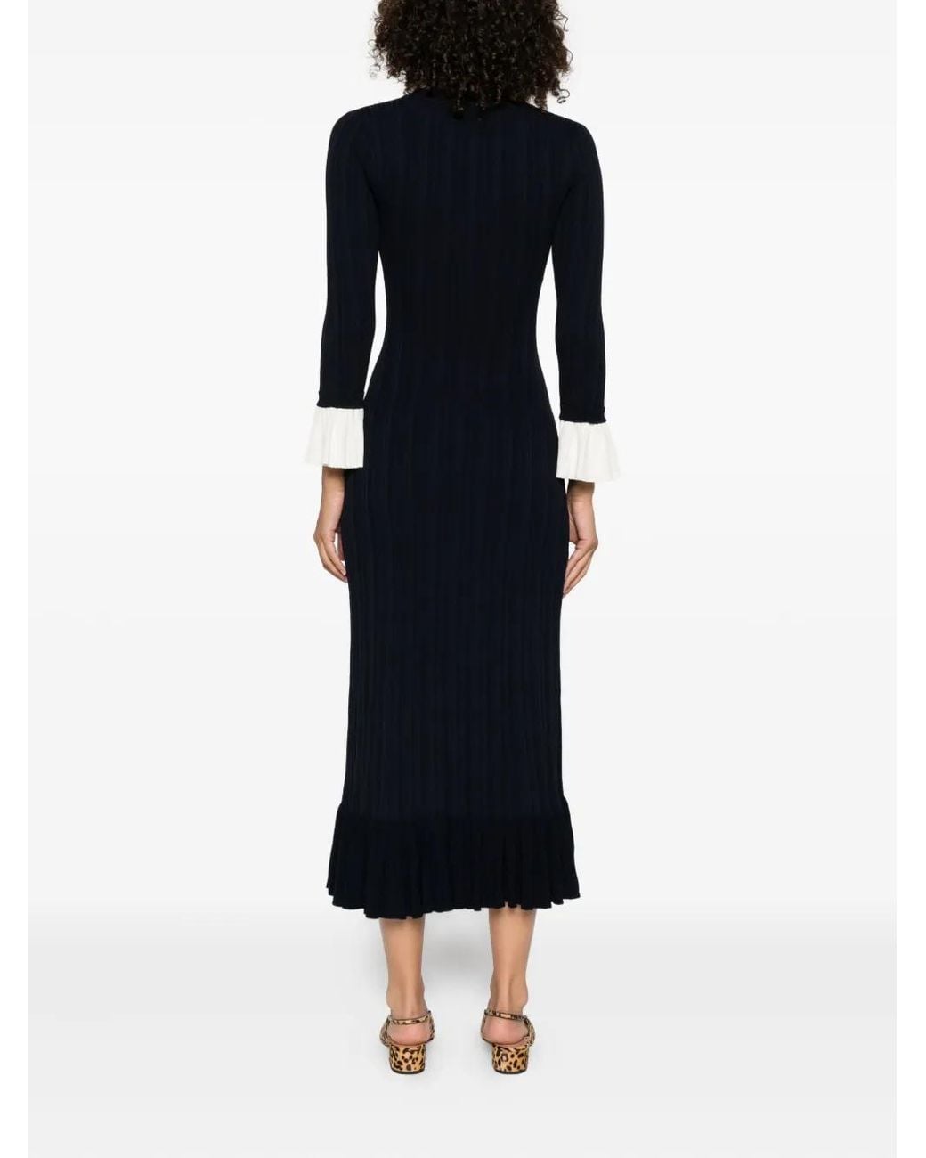 Sandro Black Long Dress With Contrasting Ruffles