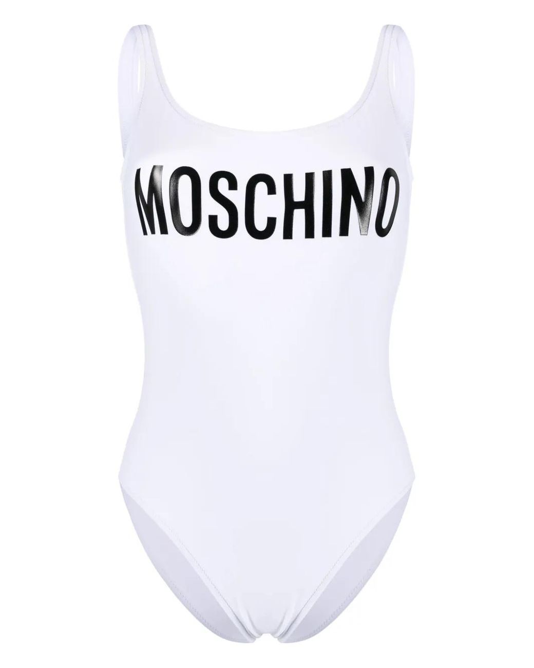 Moschino White Logo-Print Open-Back Swimsuit