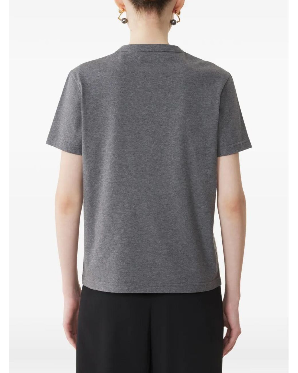 Lanvin Gray Short-Sleeved Crew Neck Top With Embroidered Emblem