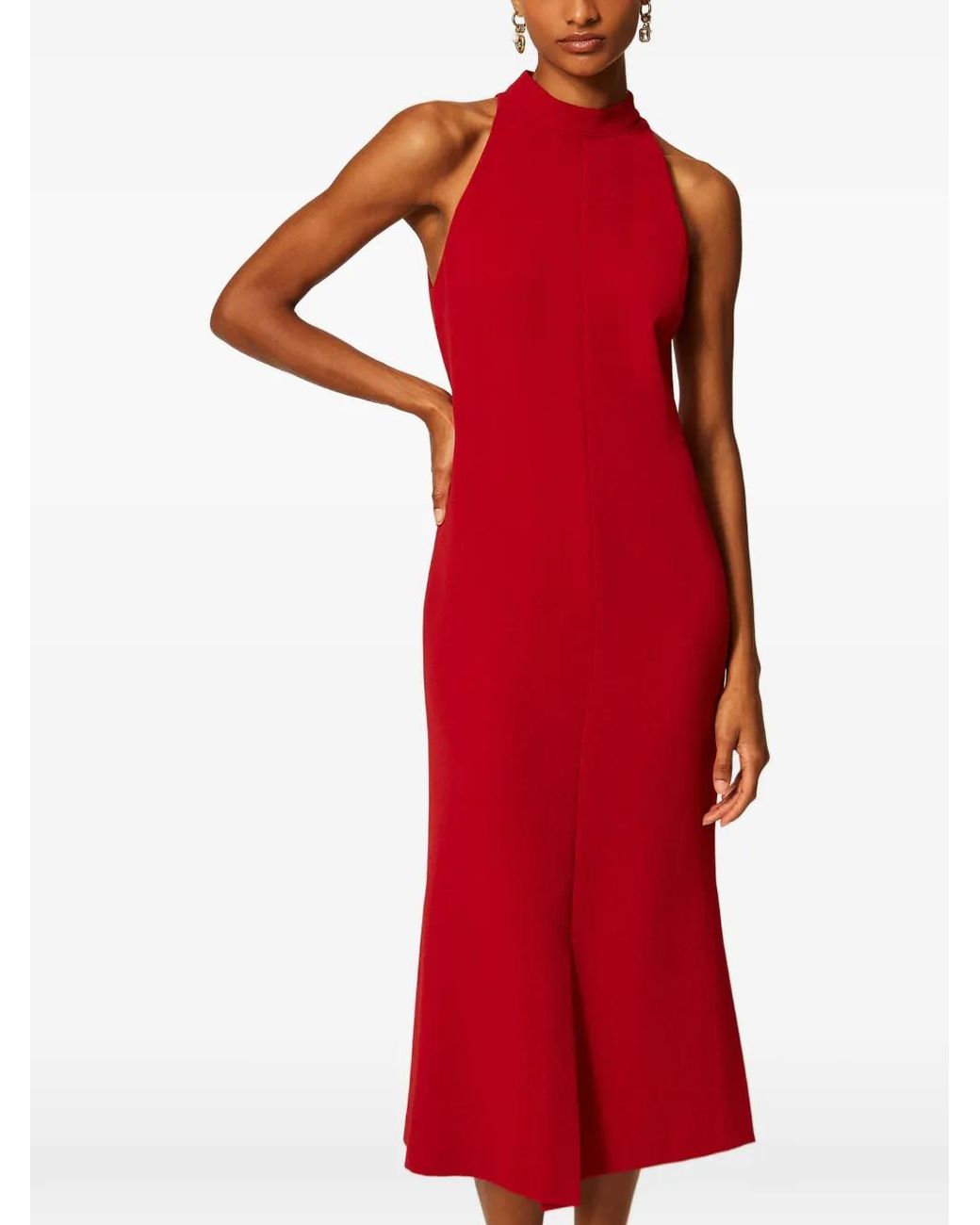 Twinset Red Long Crêpe Halter Neck Dress
