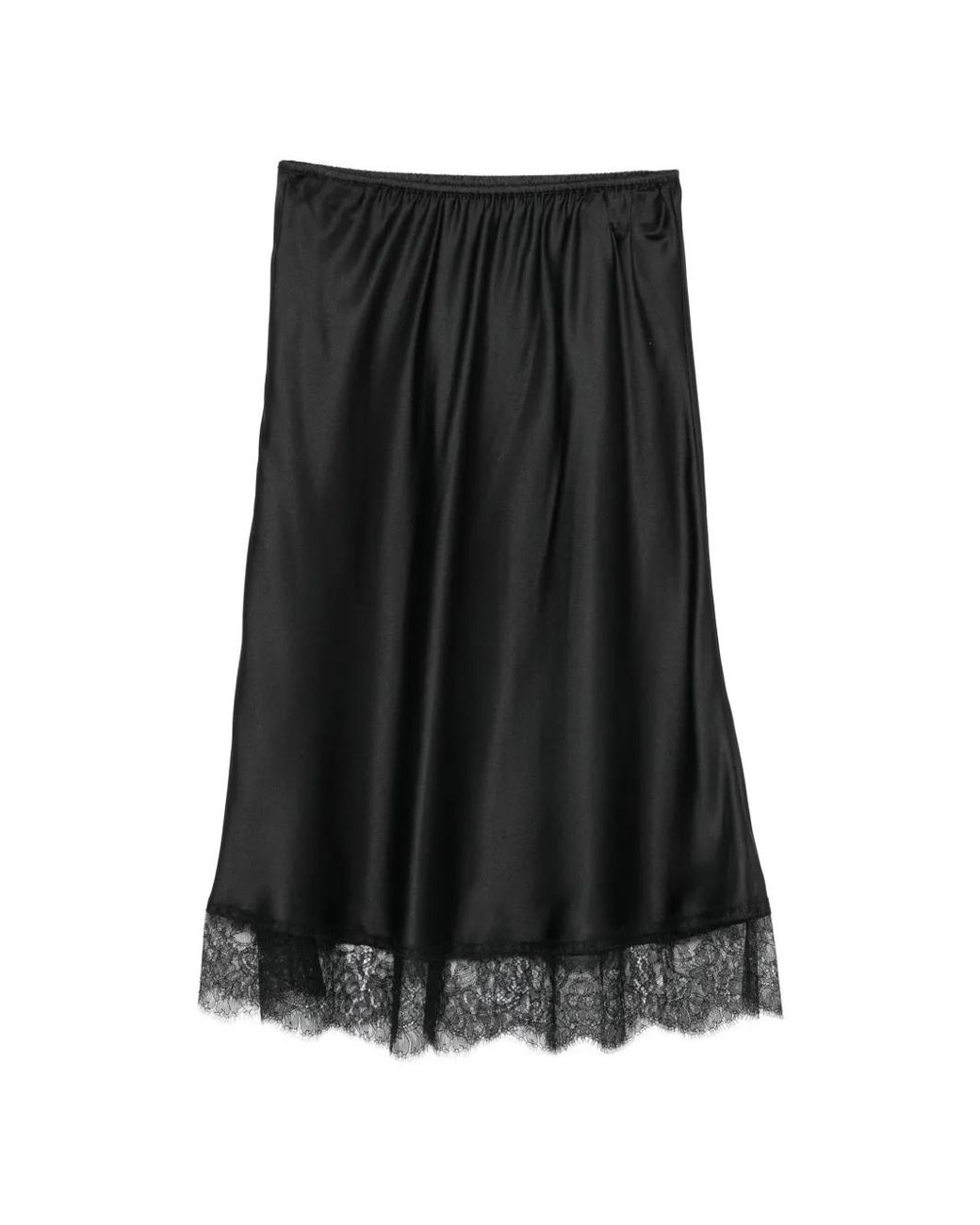 Carine Gilson Black Lace-Trim Satin Skirt