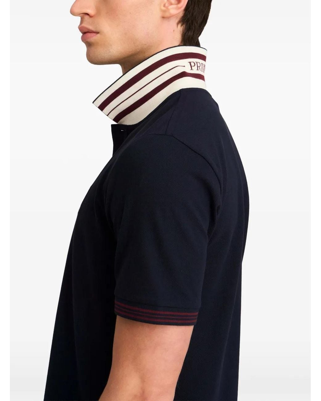Pringle of Scotland Blue Logo-Embroidered Tipped Polo Shirt for men
