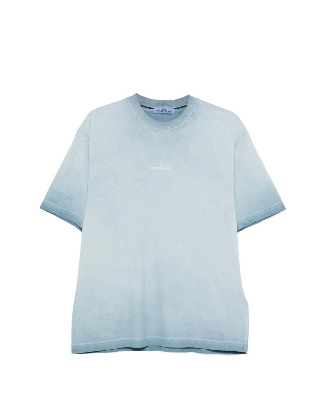 Stone Island Blue 2100002 Combed Organic Cotton Jersey, Uneven Cold Dyeing Regular-Fit T-Shirt With 'Erosion' Print for men