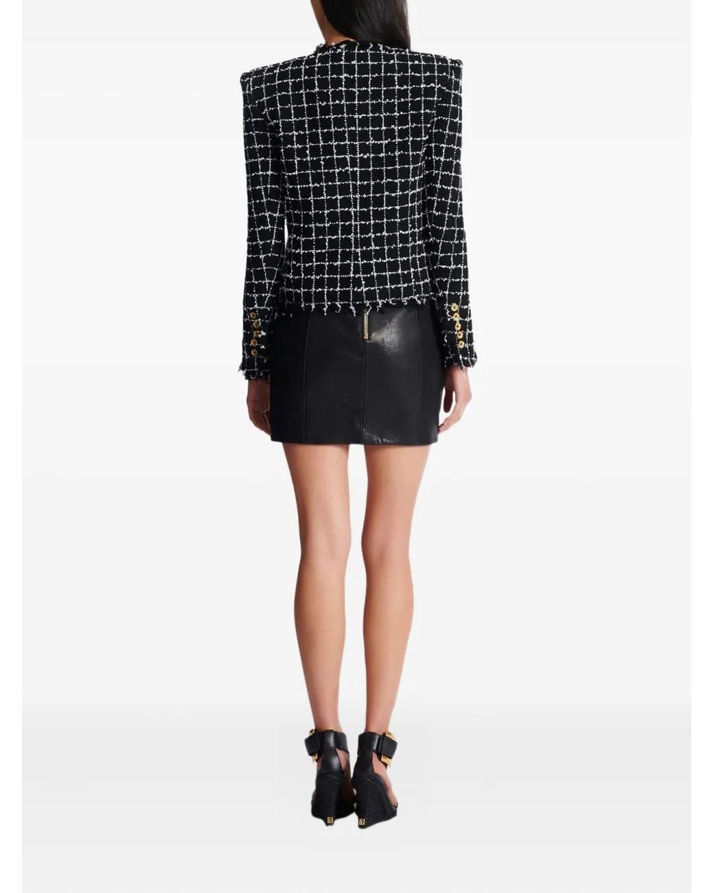 Balmain Cropped Tweed Jas in het Black