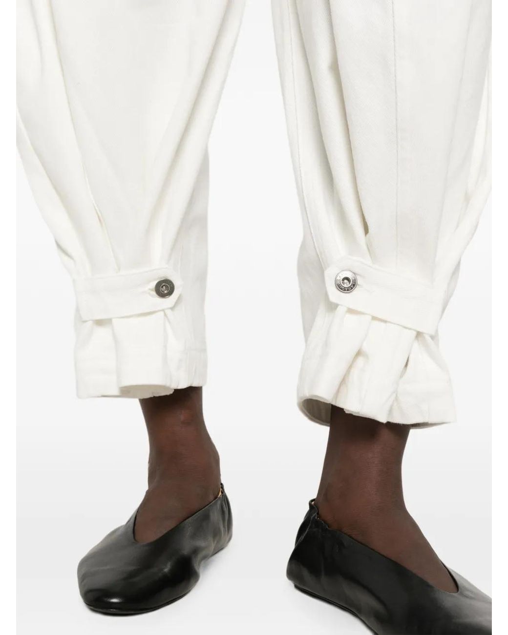 LAMRONS White Jean Plissé À Poignets Boutonnés