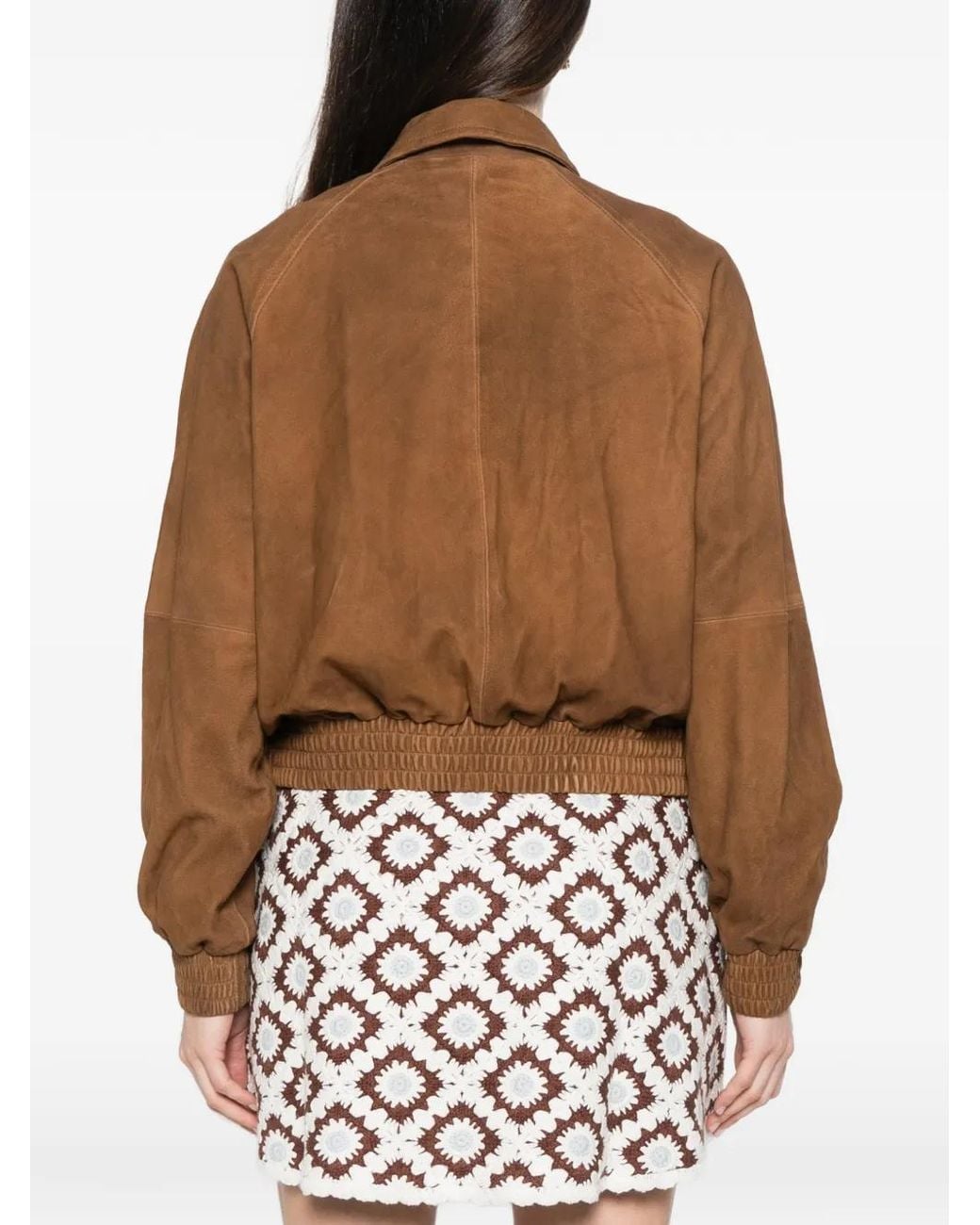 Maje Brown Veste En Cuir Boutonnée À Poches À Rabat