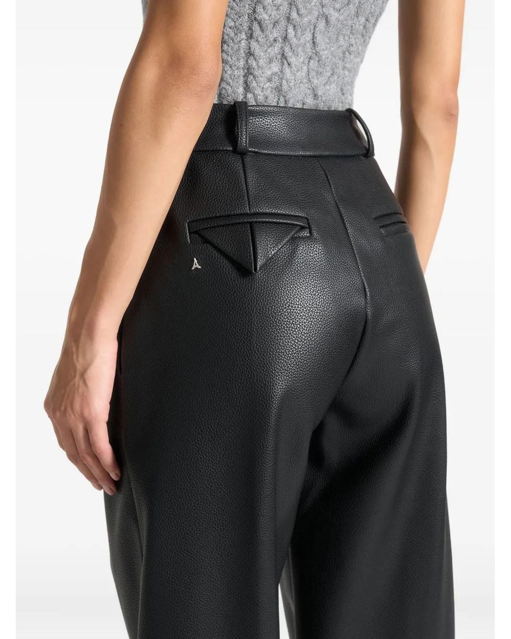 Manière De Voir Black Olivia Pebbled Leather Pleated Stacked Trousers
