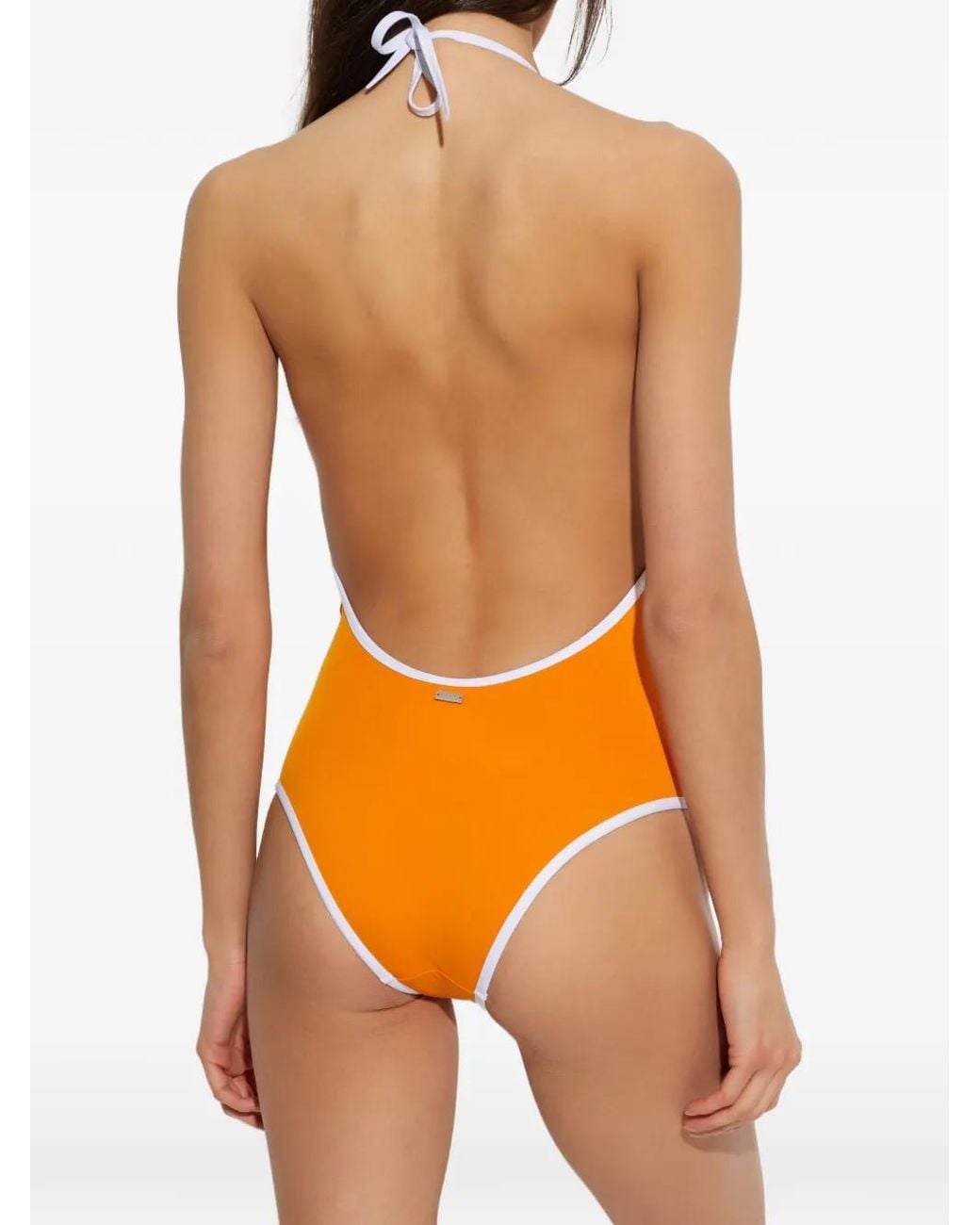 MM6 by Maison Margiela Orange Halterneck Contrast-Trim Swimsuit