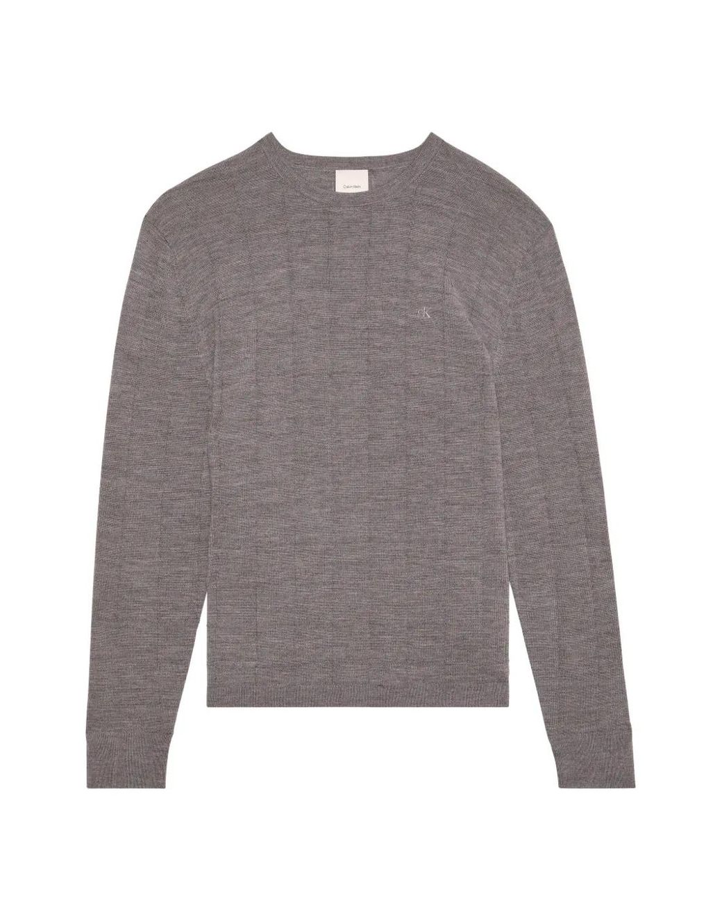 Calvin Klein Gray Grid-Patterned Logo-Embroidered Sweater for men