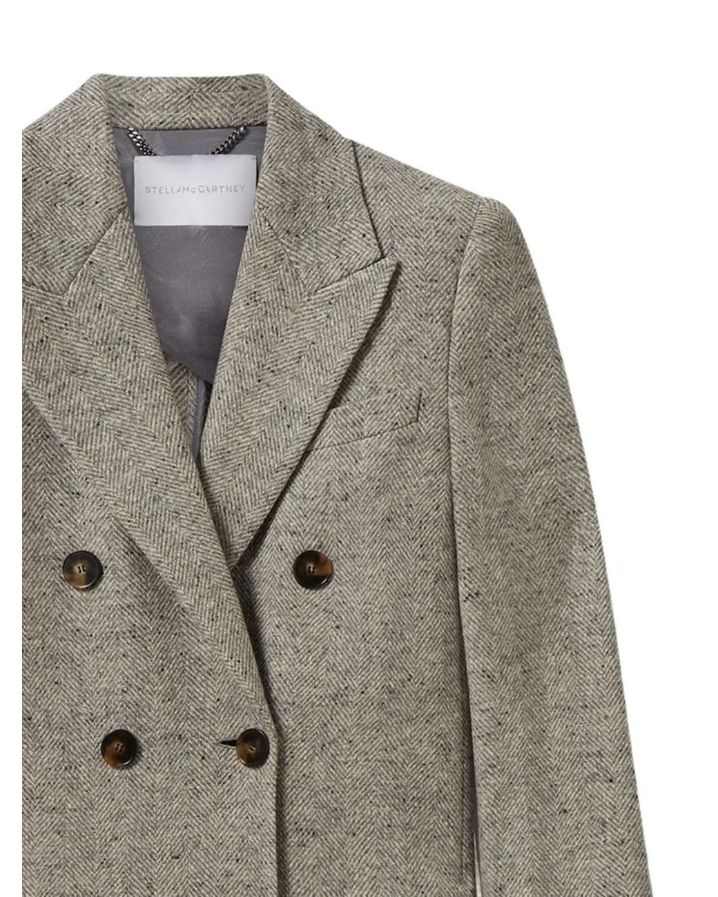 Stella McCartney Gray Double-Breasted Tweed-Pattern Coat