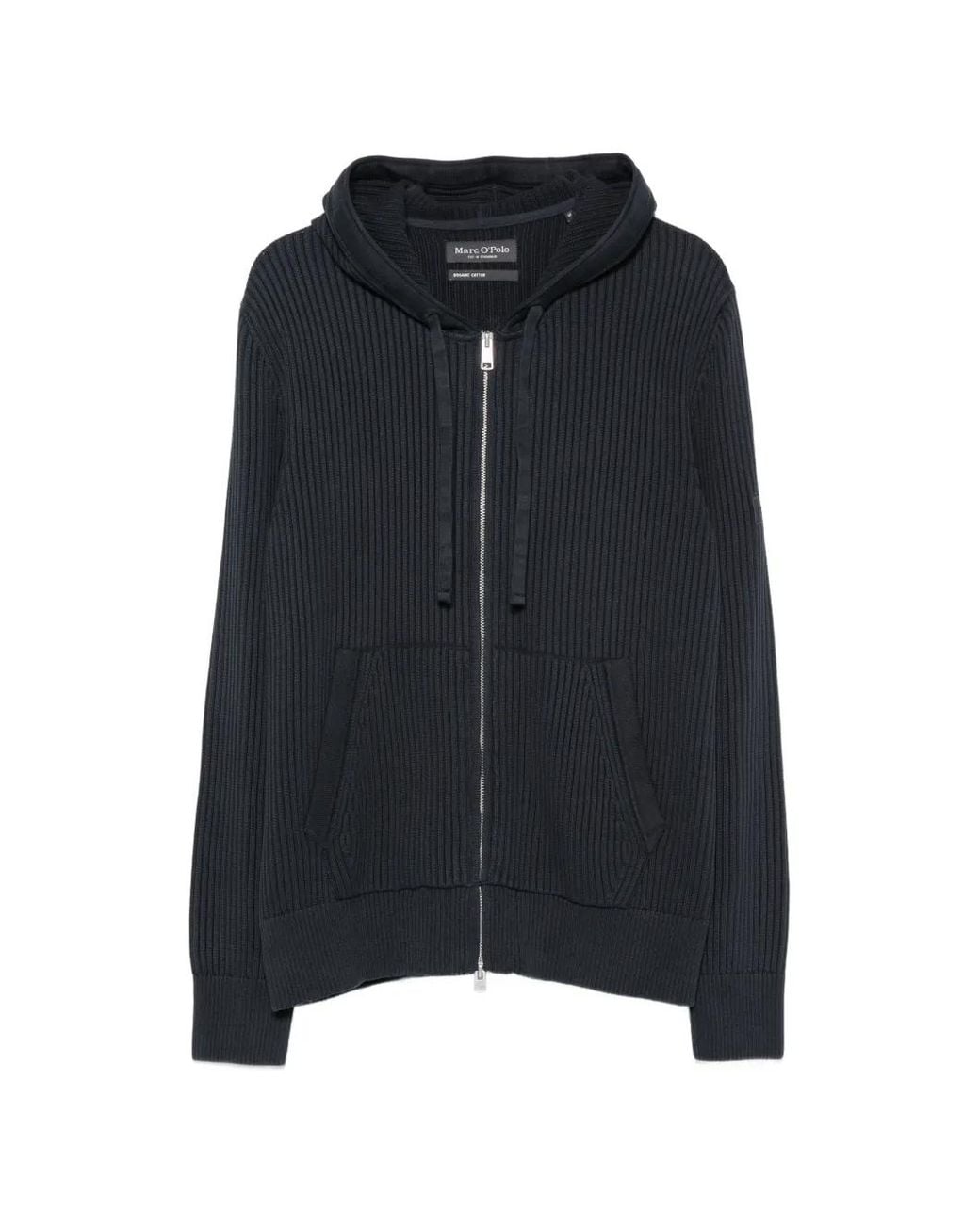 Marc O' Polo Blue Ribbed-Knit Drawstring Hoodie for men