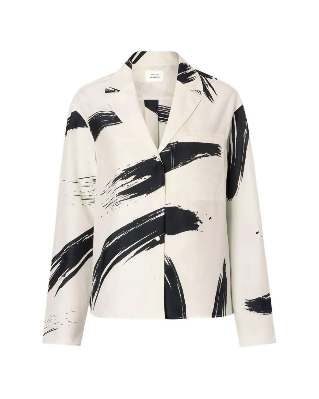 Loulou de Saison White Sana Cuban Collar Print Shirt