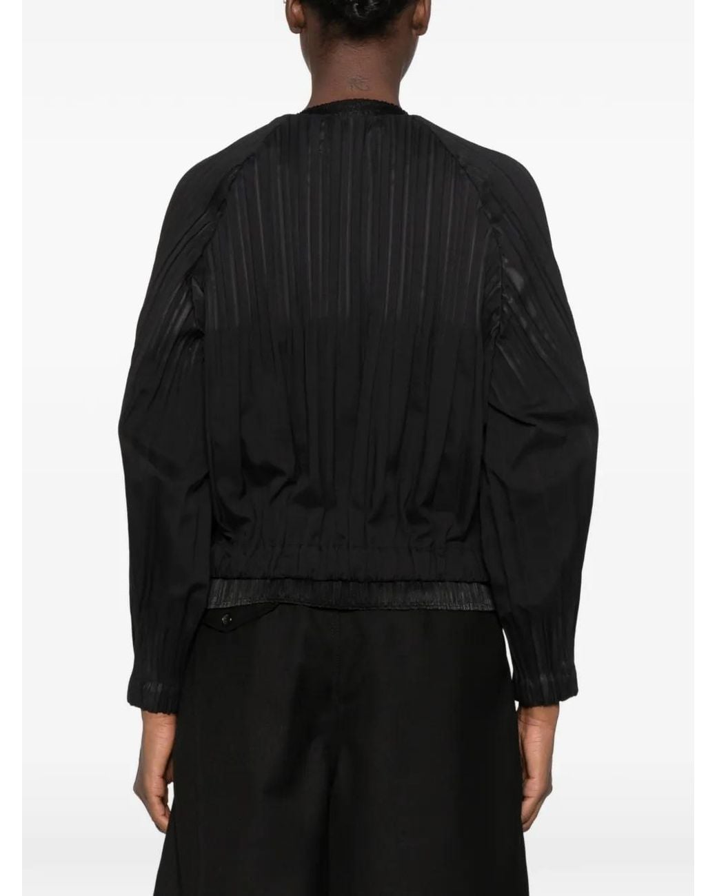Pleats Please Issey Miyake Black Pleated Button-Up Jacket