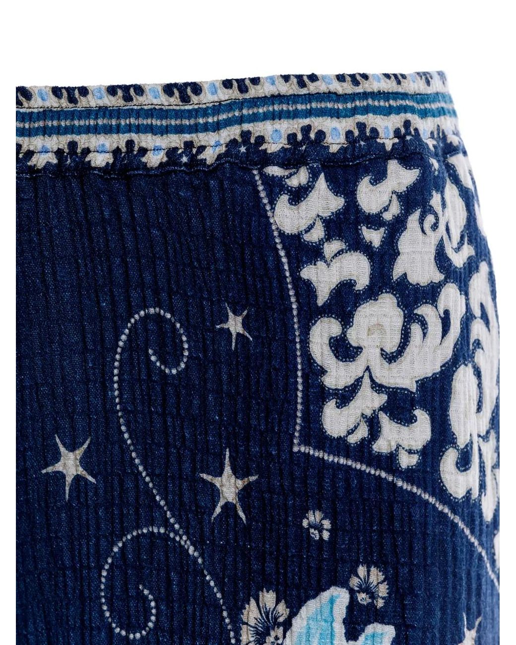 Agua Bendita Blue Malaga Floral-Print Elastic-Waist Shorts
