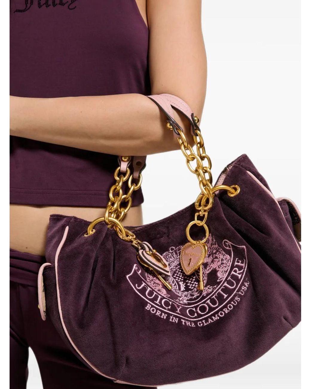 Juicy Couture Purple Daydreamer Crest Velour Tote Bag