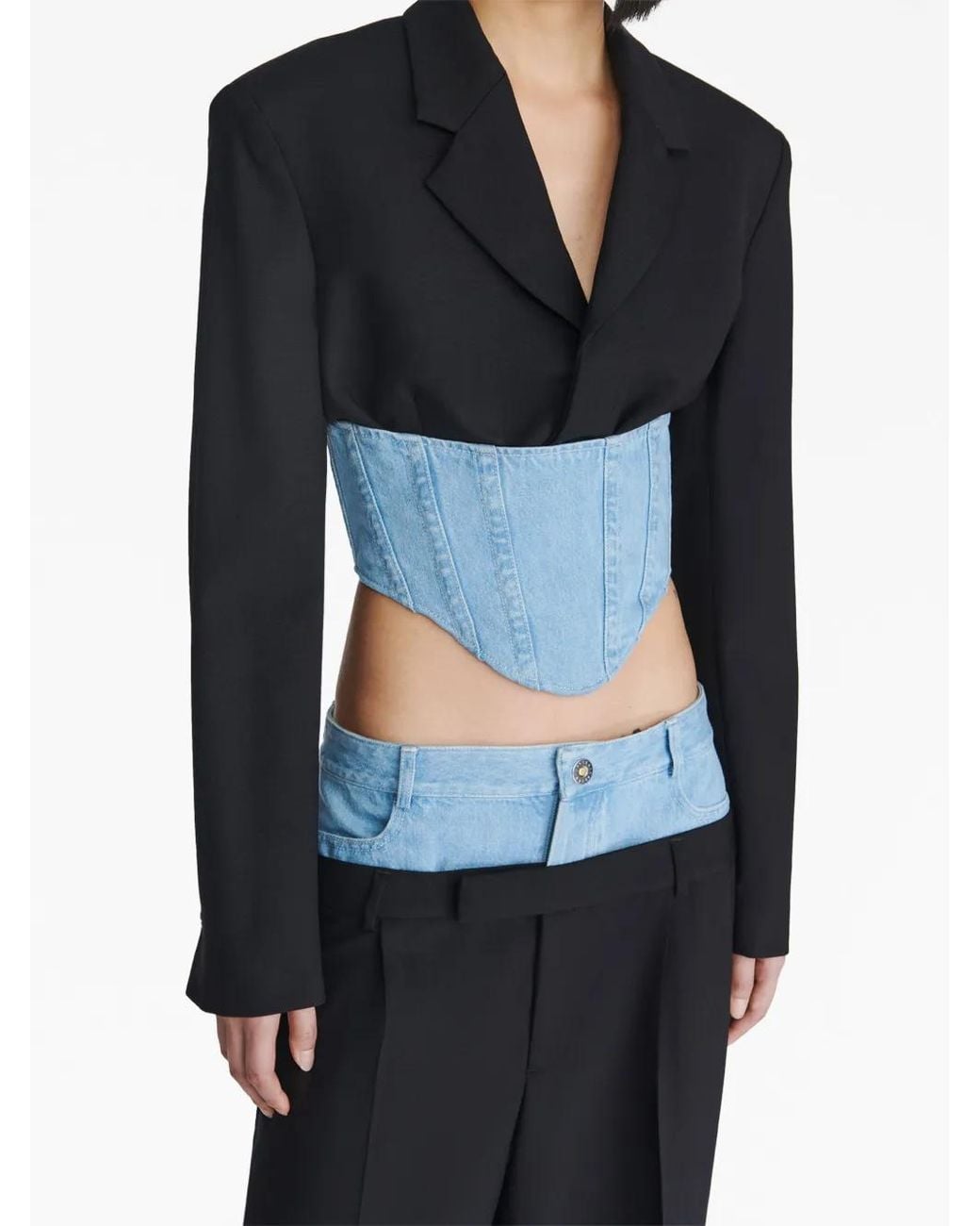 Dion Lee Blue Corset-Style Cropped Blazer