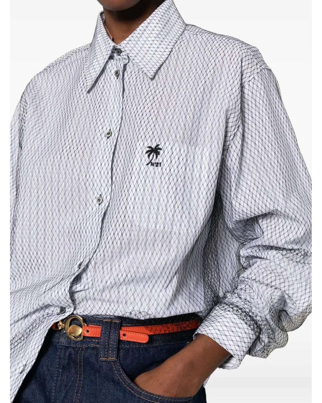 N°21 White Striped Embroidered Shirt