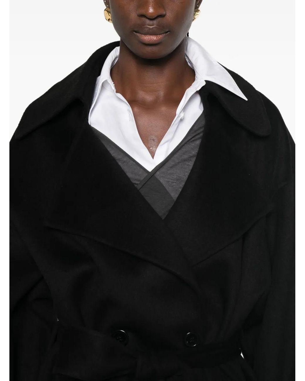 Frankie Shop Black Belted Double-Breasted Coat