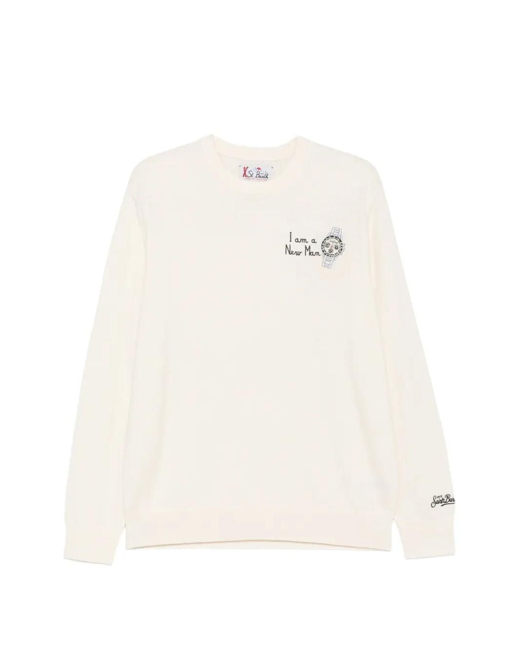 Mc2 Saint Barth White Watch New Embroidered Crew-Neck Sweater for men
