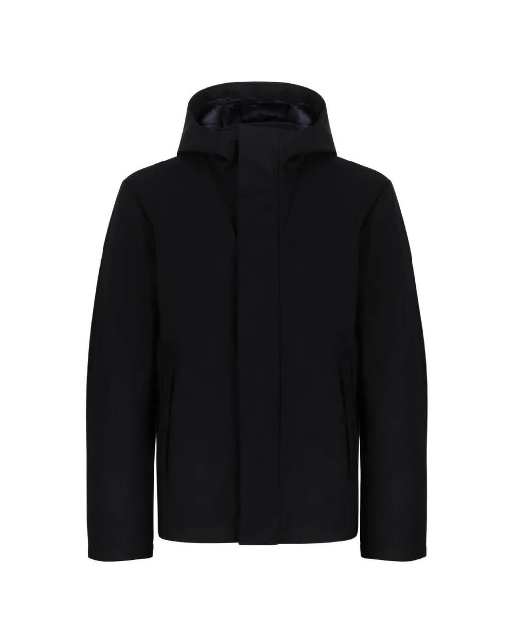 Add Black Hooded Concealed-Fastening Jacket for men