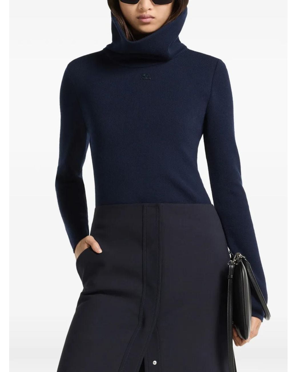 Courreges Blue Logo-Patch High-Neck Sweater