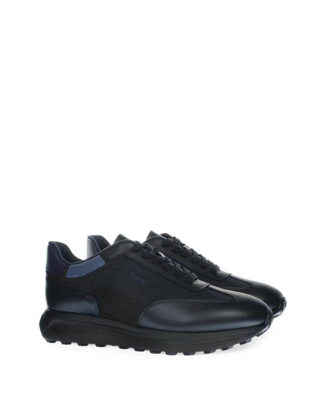 Harmont & Blaine Blue Panelled Leather-Trim Sneakers for men