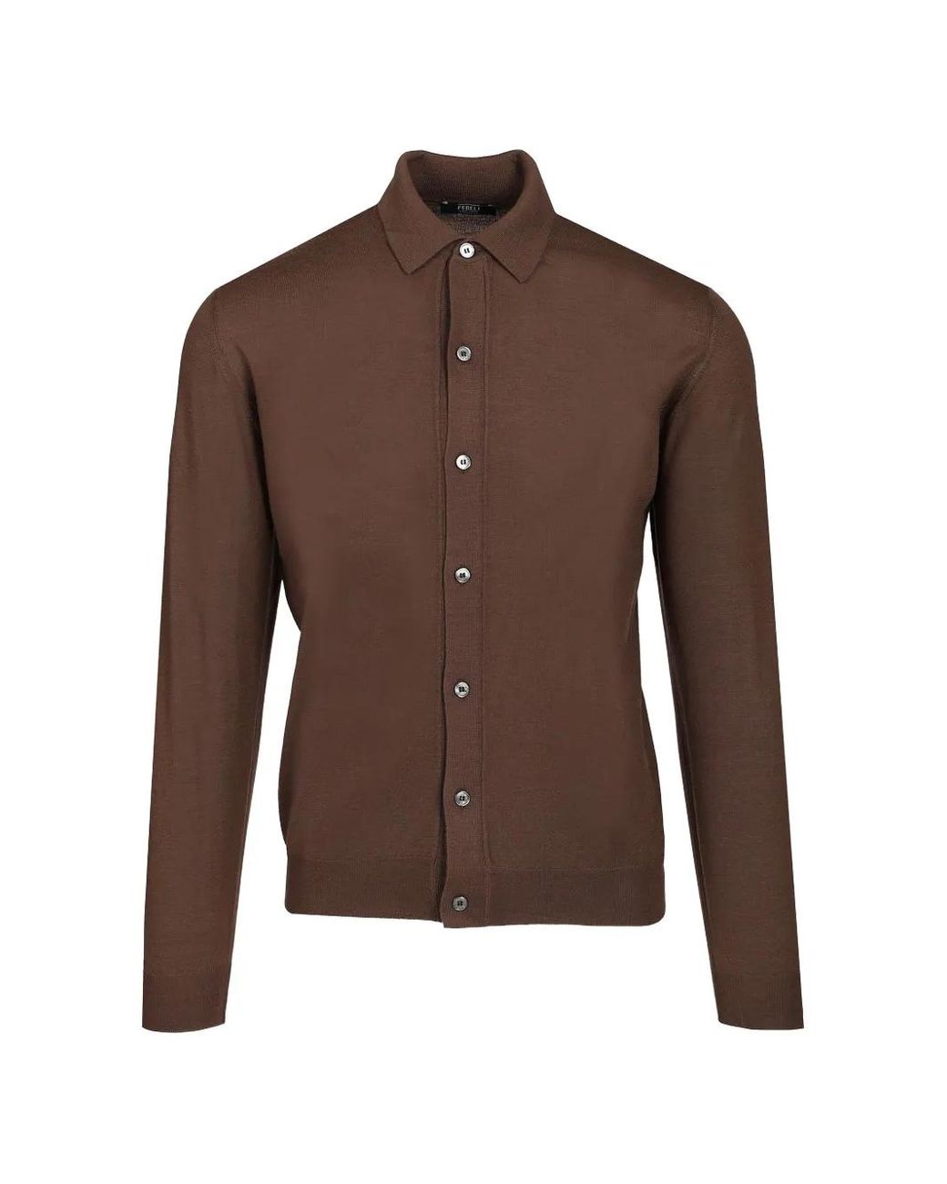 Fedeli Brown Button-Down Polo Collar Sweater for men