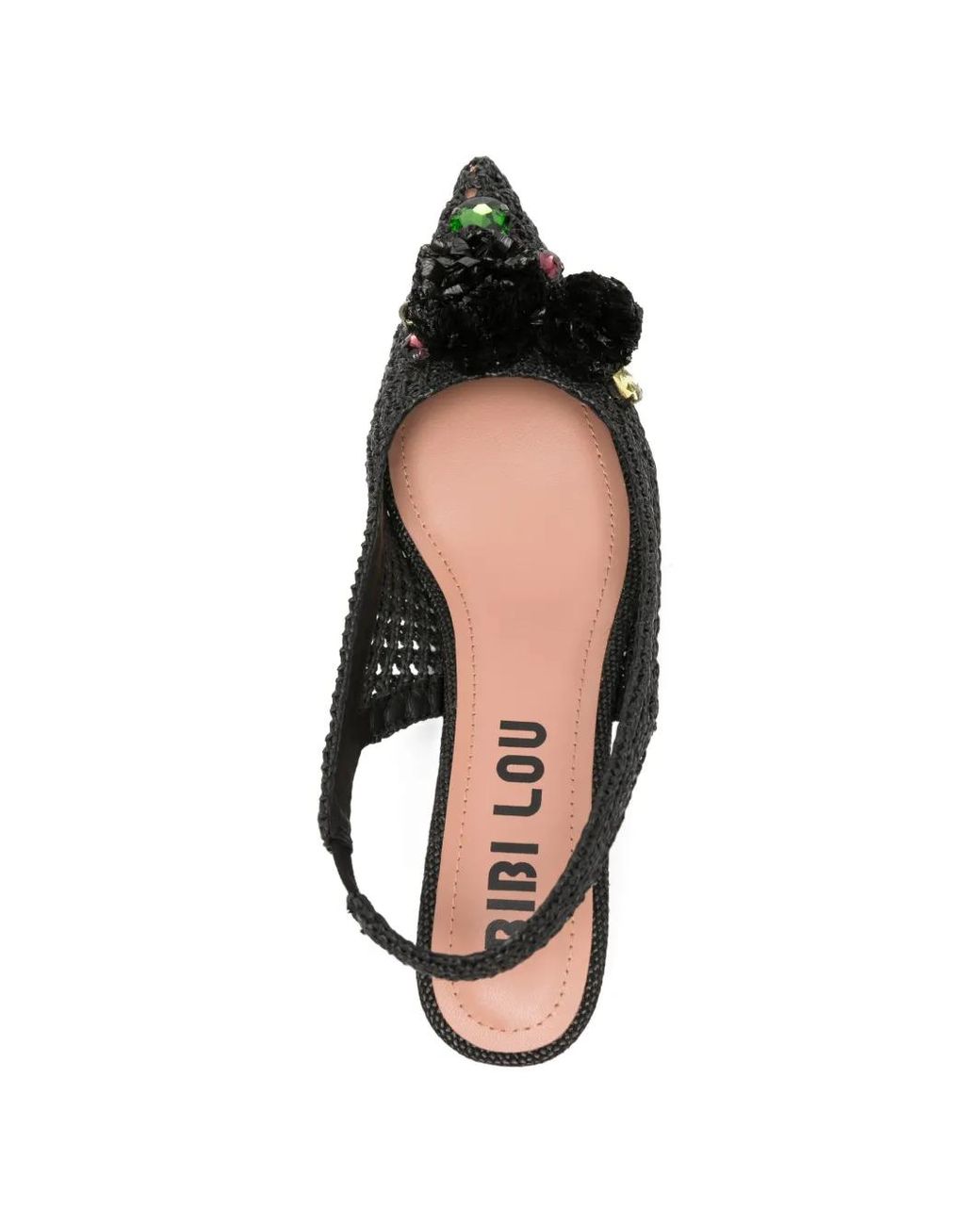 Bibi Lou Black Acer Embellished Crochet Slingback Pumps
