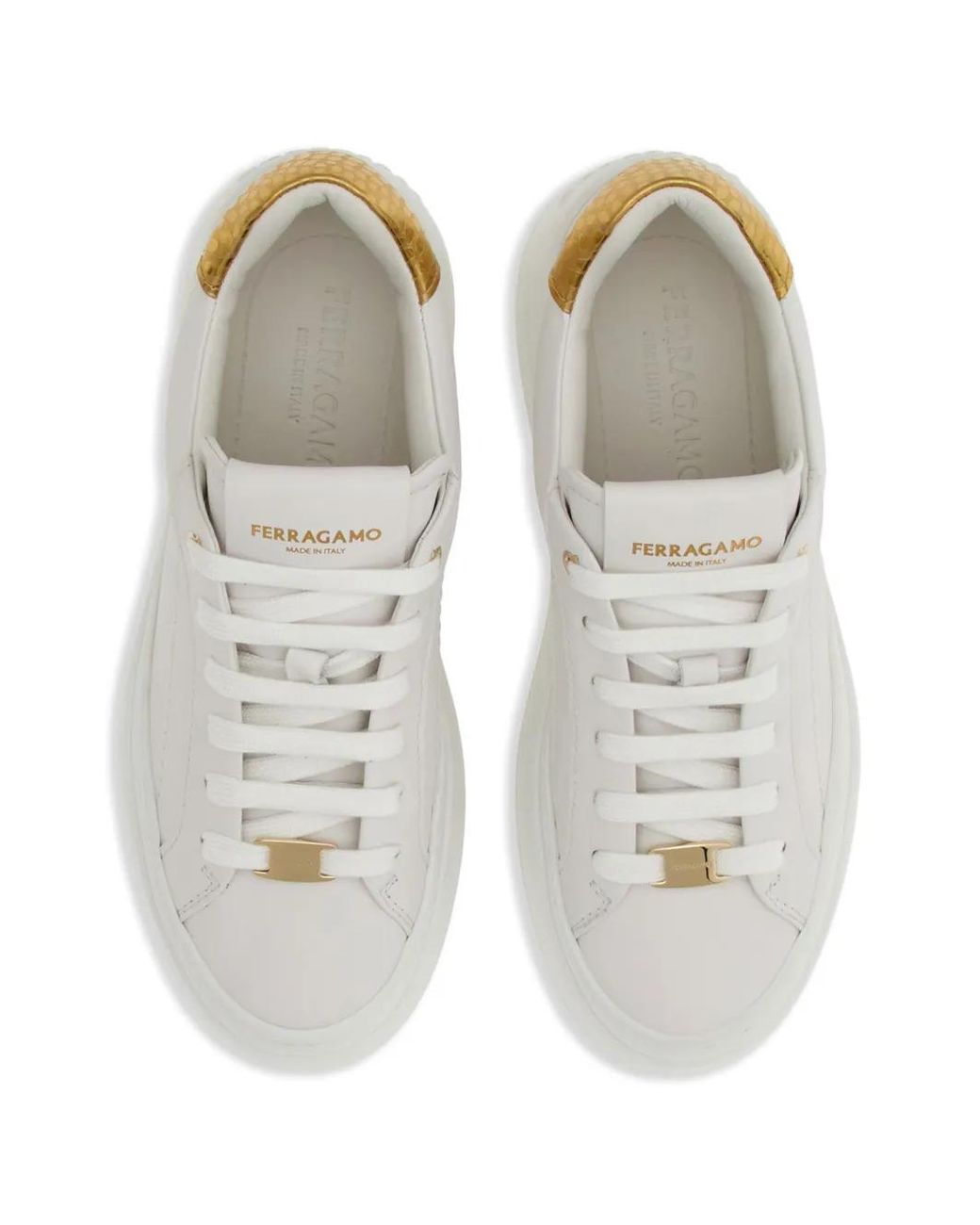 Ferragamo White Platform Leather Sneakers