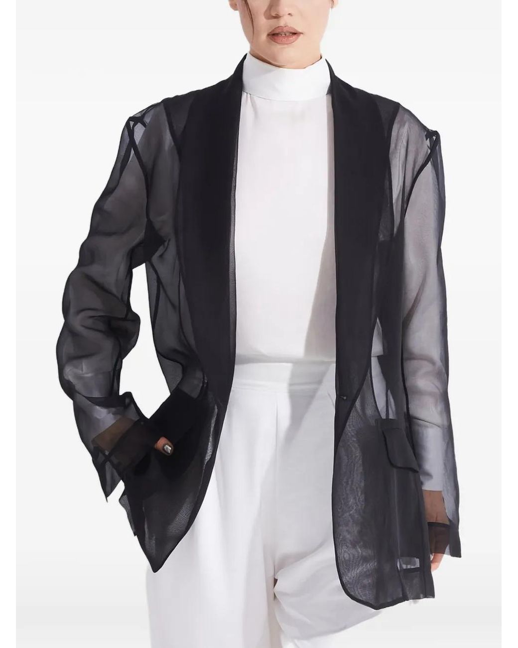 Tessitura Body Couture Blue High-Neck Back-Button Blouse