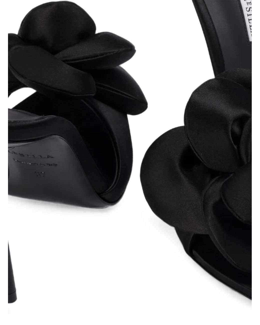Le Silla Black Rose Floral-Appliqué Sandals