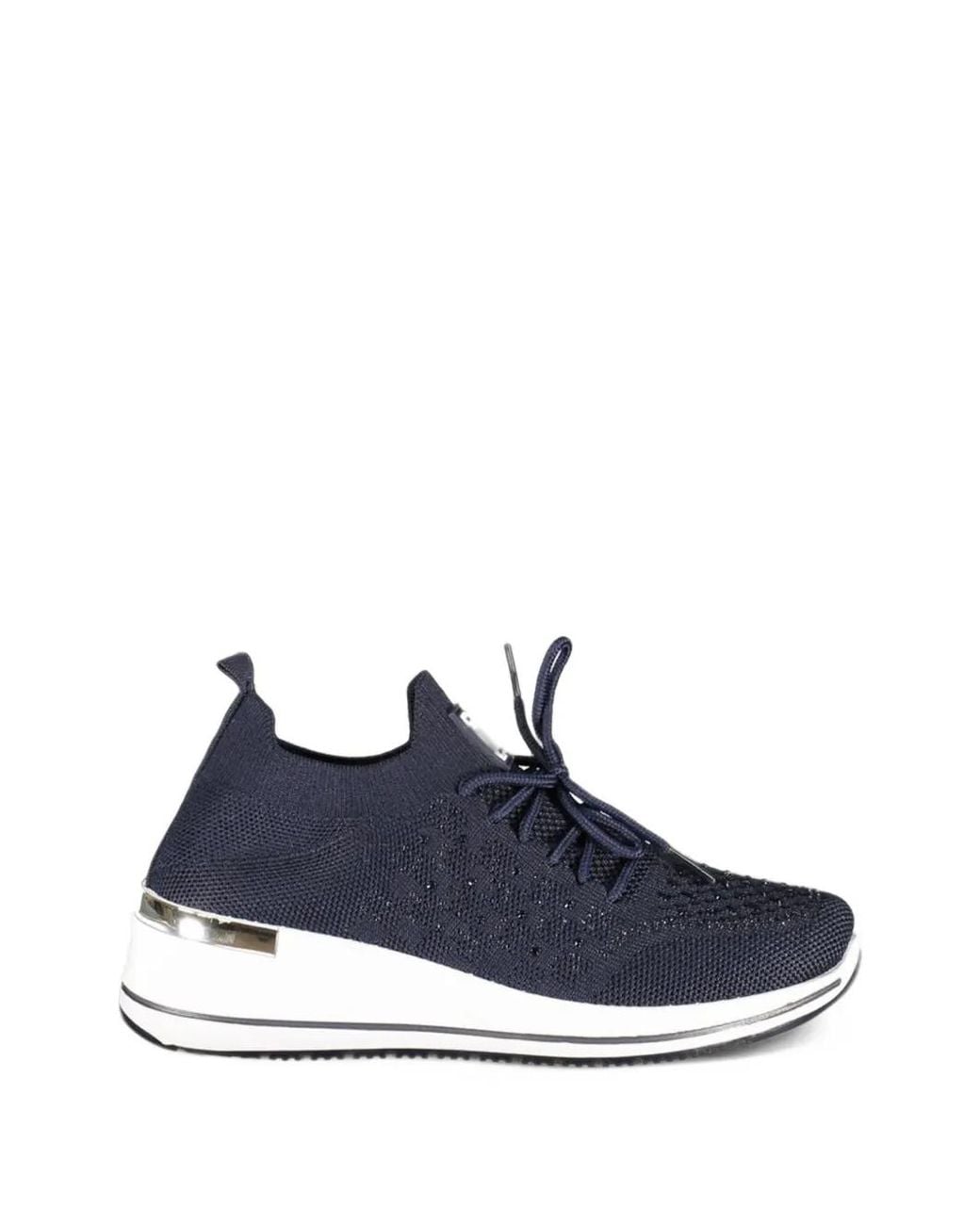 Laura Biagiotti Blue Rhinestone-Embellished Wedge Sneakers