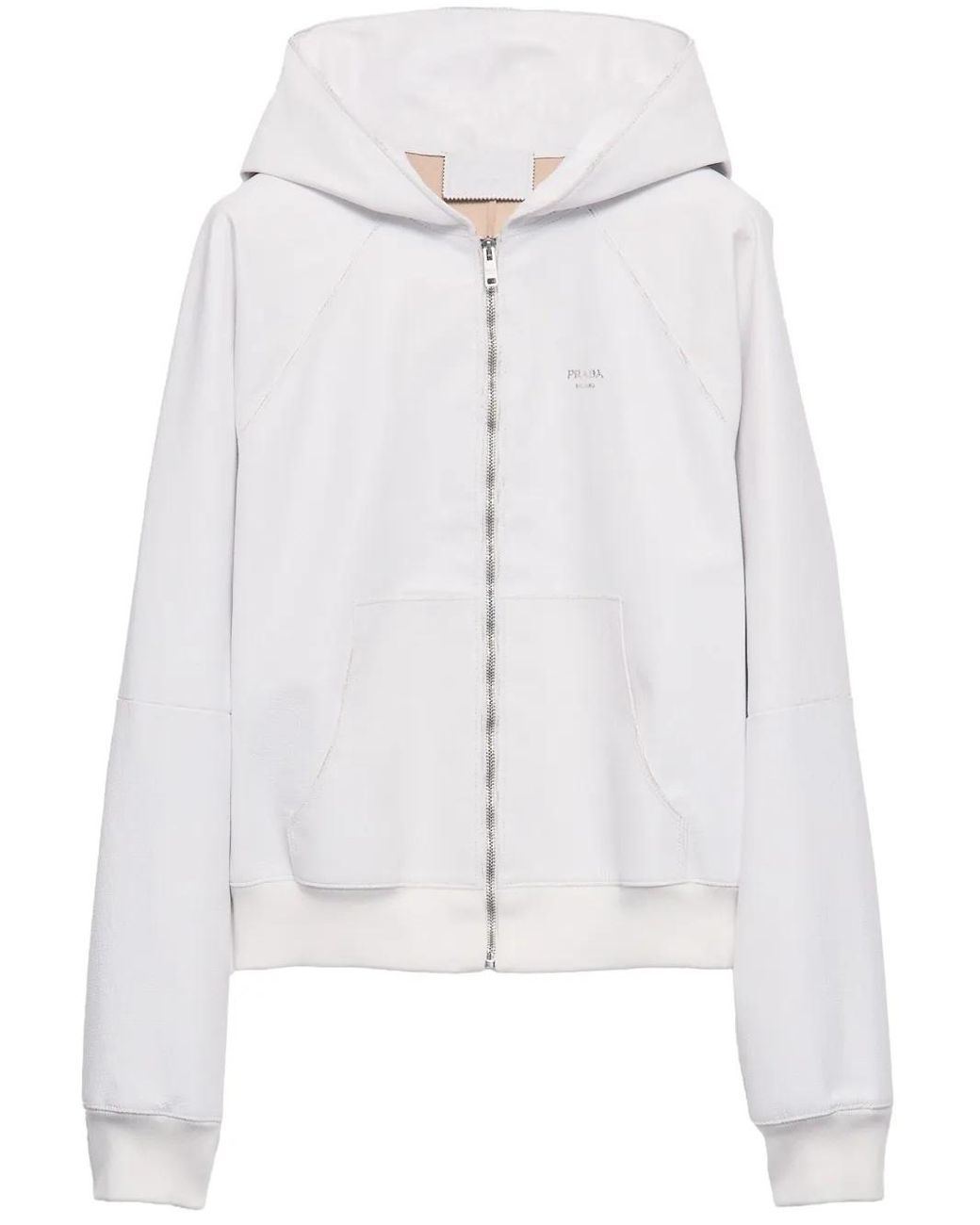 Prada Leather Zip-Up Hoodie in White for Men | Lyst UK
