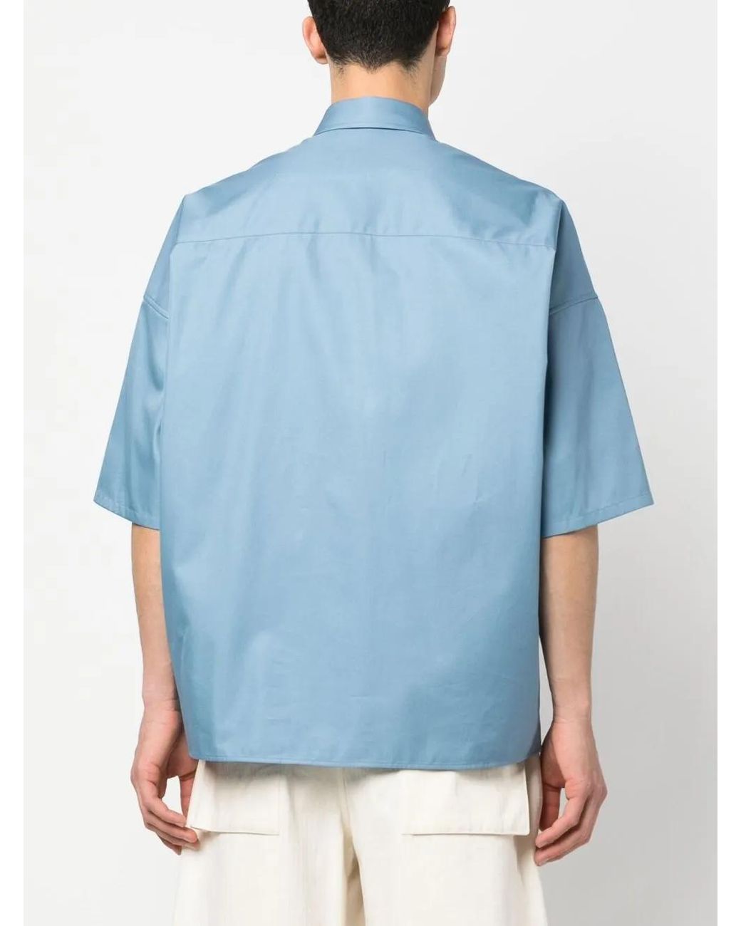 Valentino Garavani Blue Logo-Patch Bowling Shirt for men