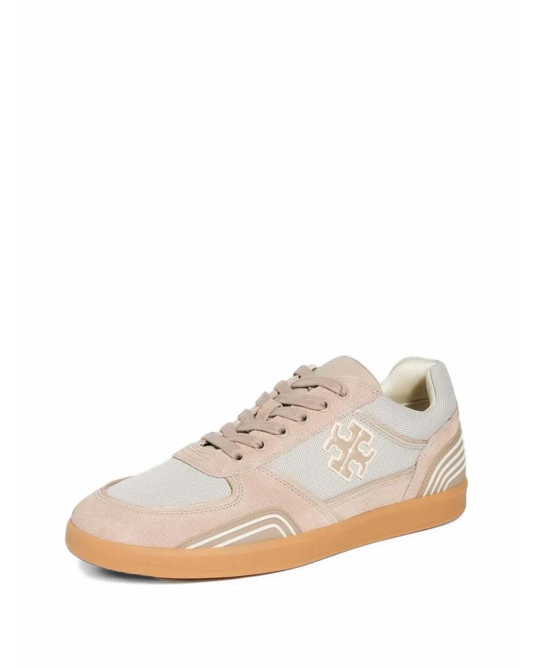 Tory Burch White Clover Court Suede-Panel Sneakers