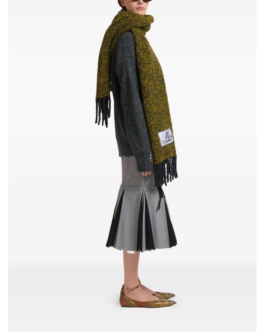 Marni Green Schal Aus Bouclé-Alpaka