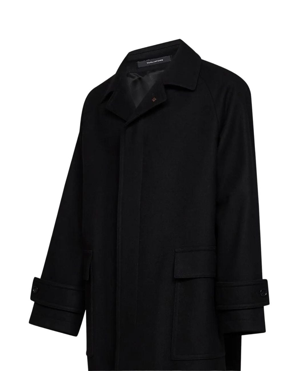 Tagliatore Black Concealed Single-Breasted Coat for men