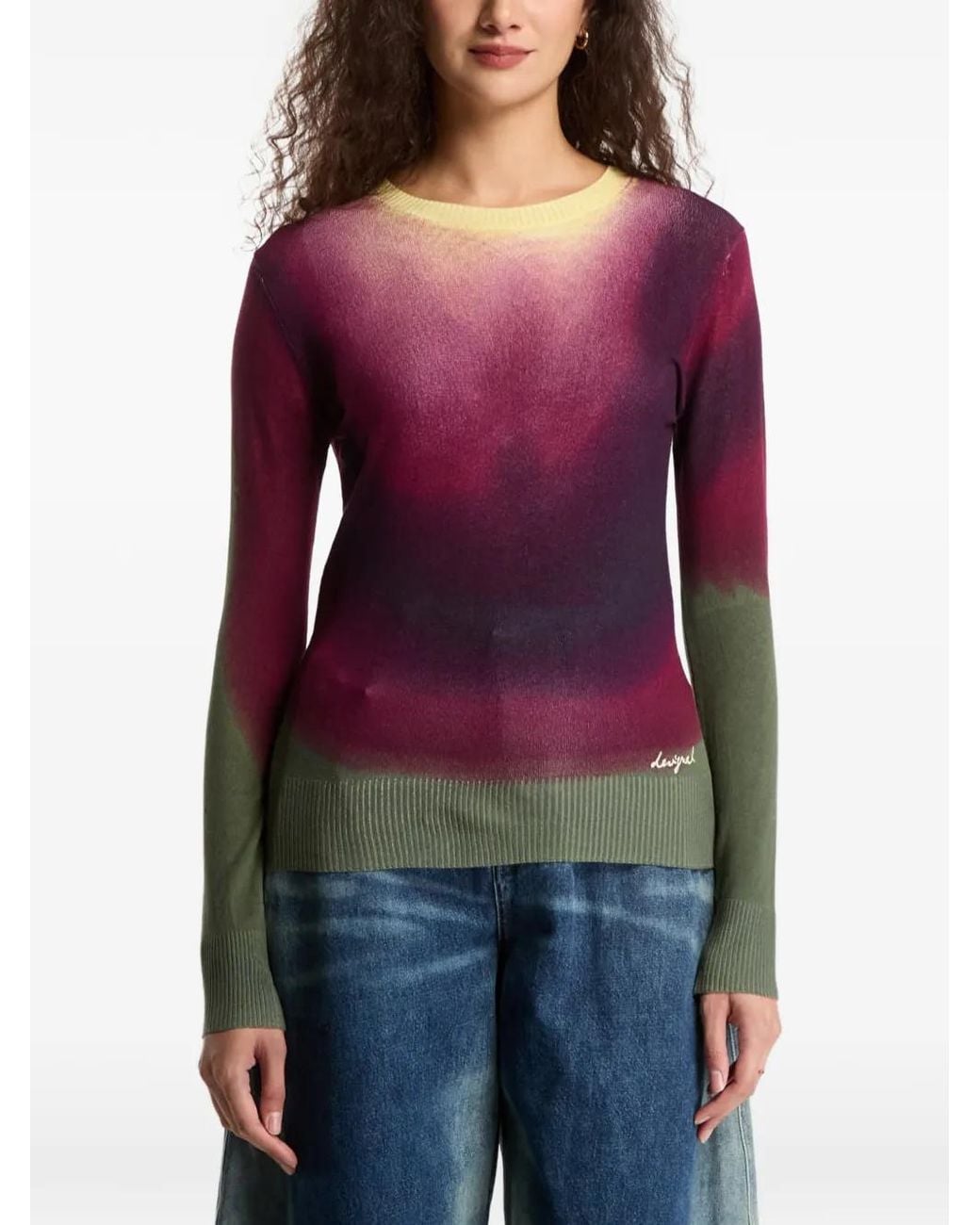 Desigual Purple Gradient-Effect Fine-Knit Sweater