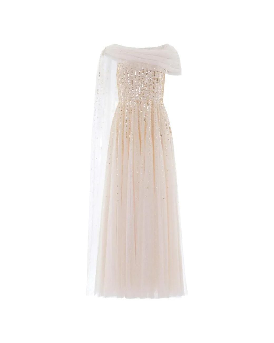 Needle & Thread White Moonlight Sequin Draped Maxi Dress