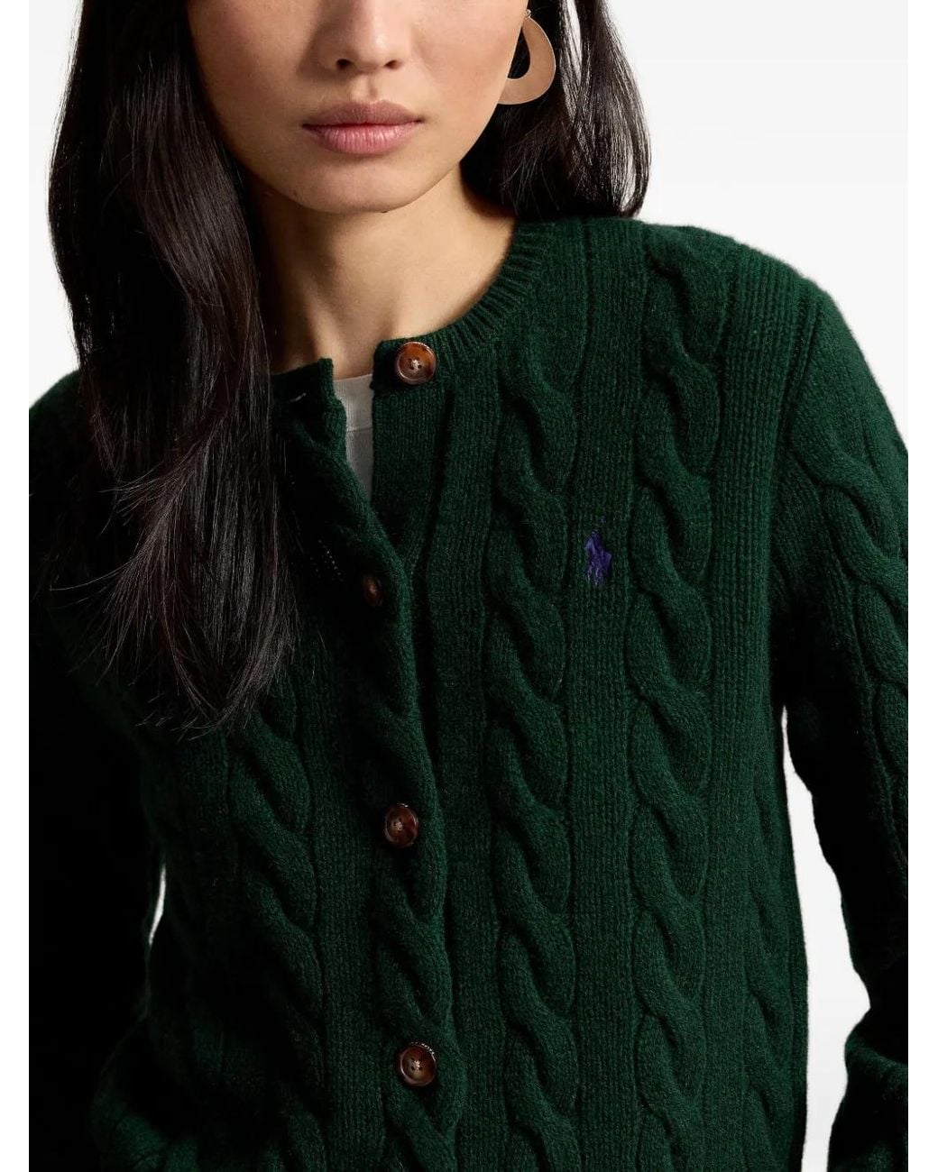 Polo Ralph Lauren Green Pony-Embroidered Cable-Knit Cardigan