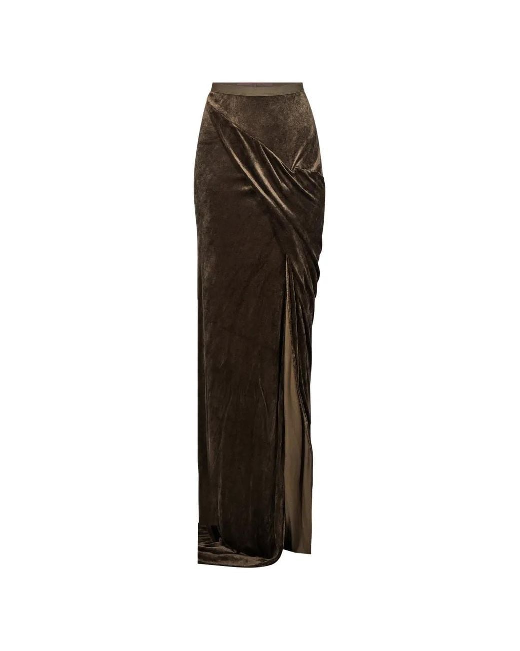 Rick Owens Brown Shailee Draped Velvet Maxi Skirt
