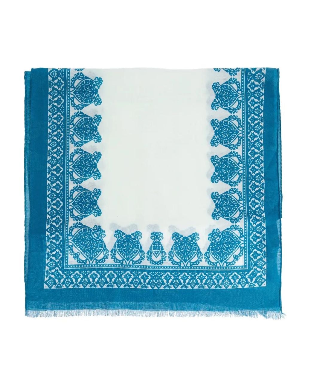 Etro Blue Fringed Patterned Scarf