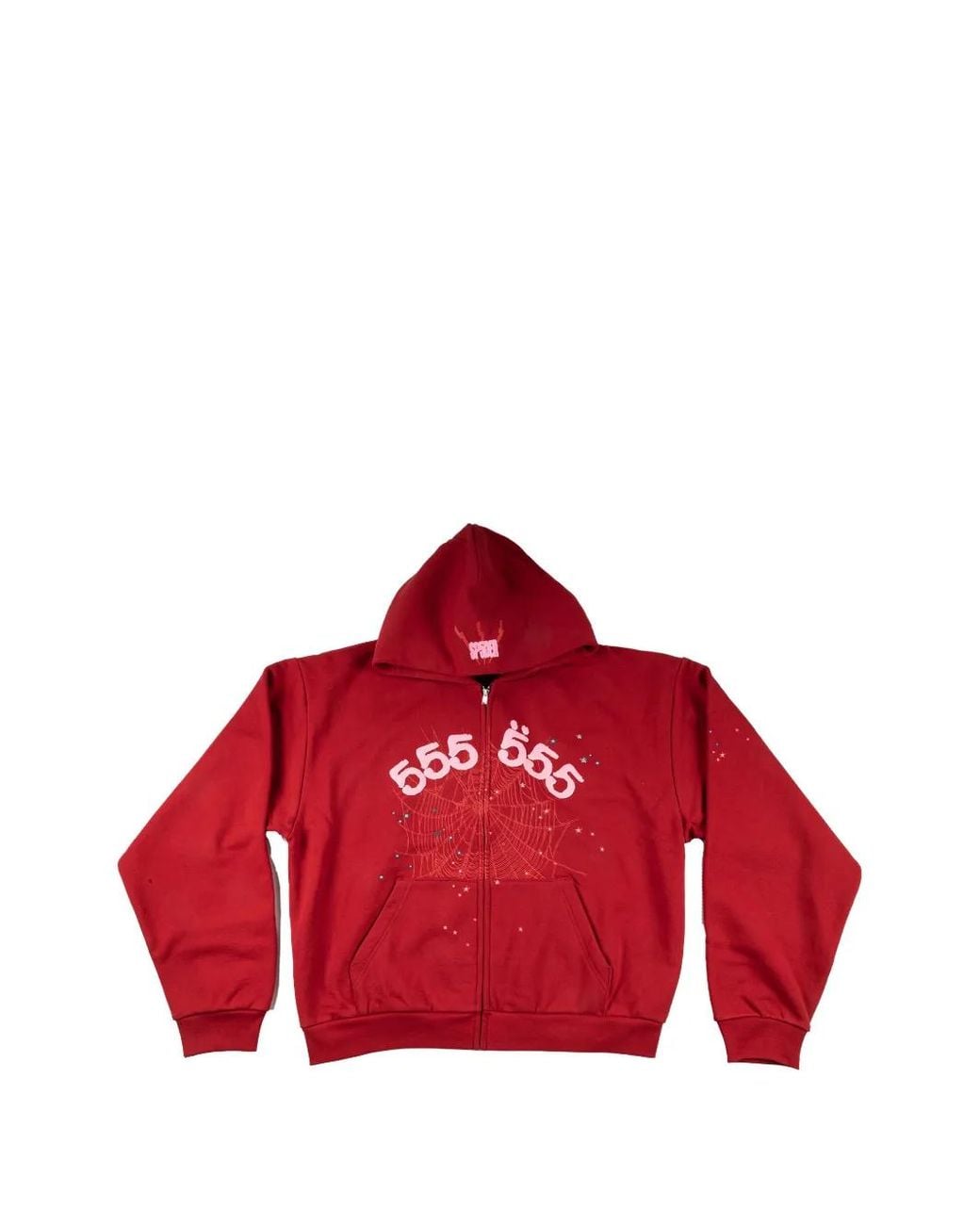 Sp5der Red Angel Number Zip-Up Hoodie for men