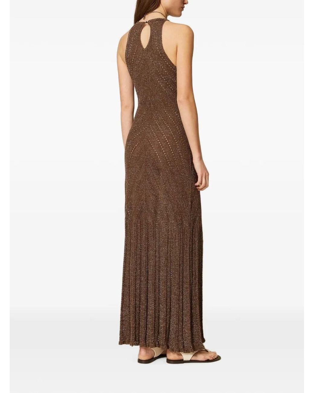 Twinset Brown Long Linen Knit Dress With Lurex