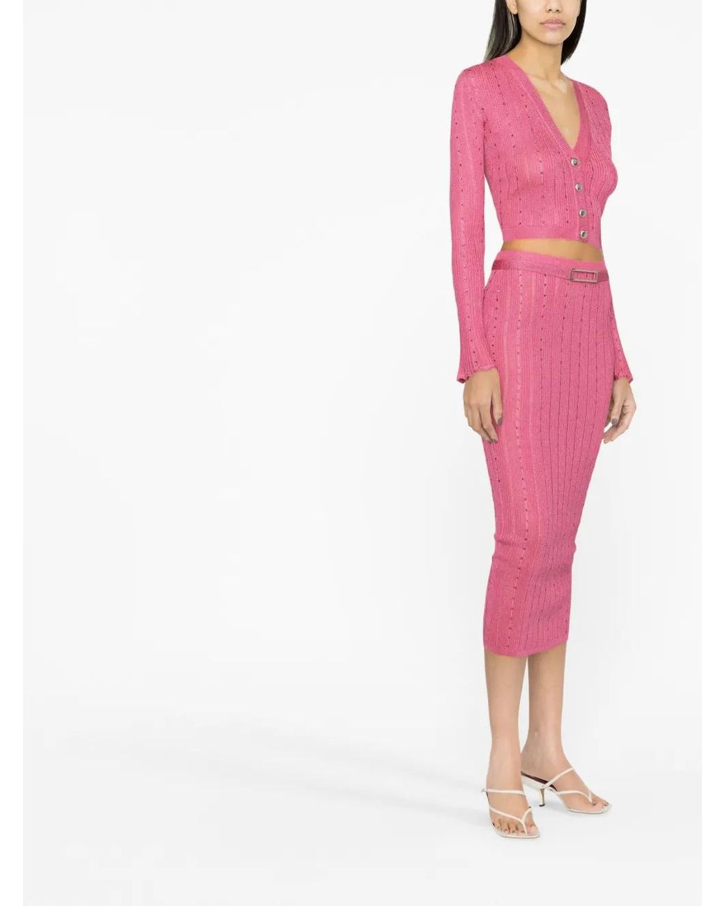 Alessandra Rich Pink Embellished Knitted Midi Skirt
